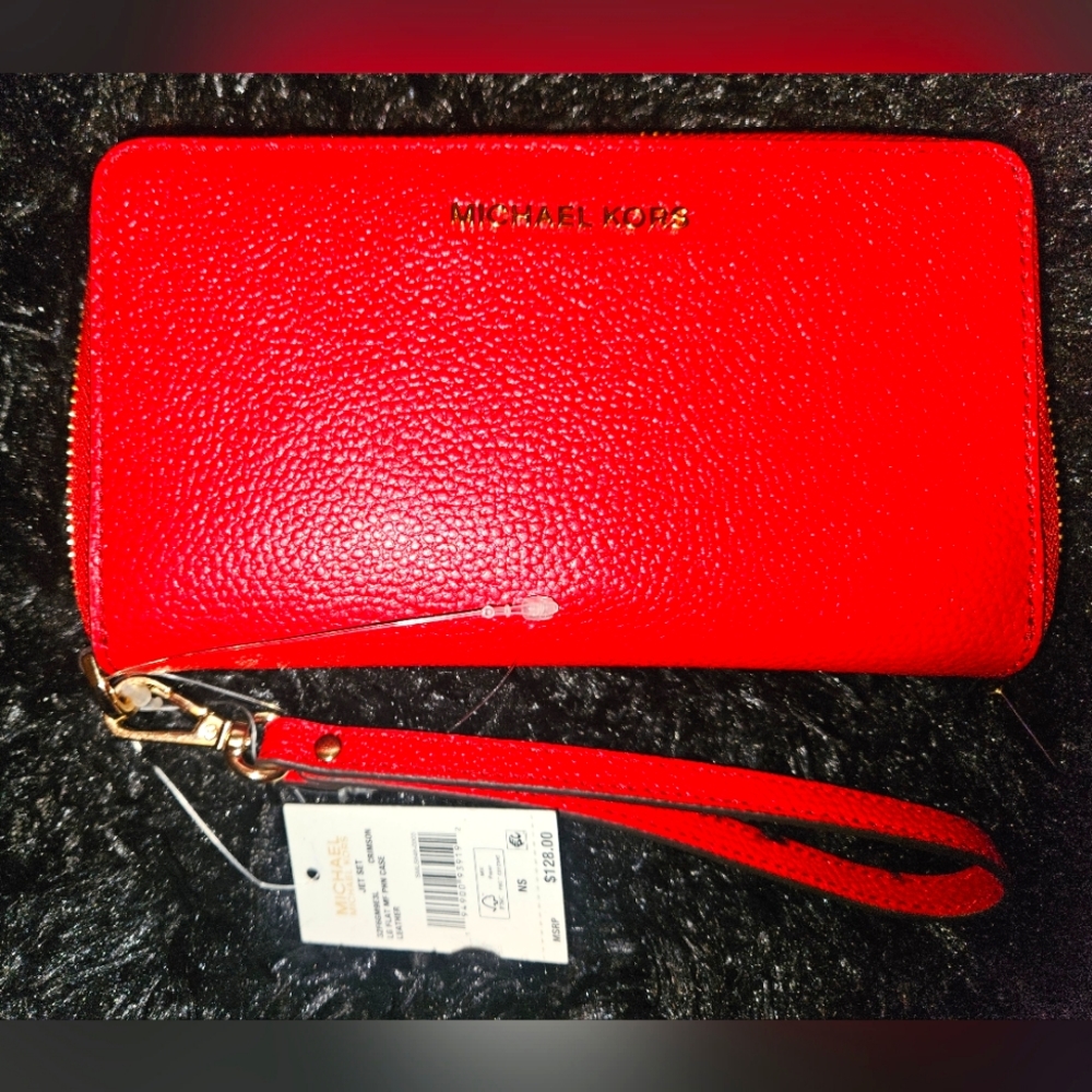 Michael Kors LG Flat leather crimson phone case/ sm clutch